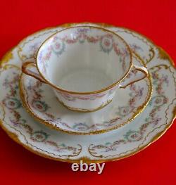 Antique Haviland Limoges Cup Saucer Plate Trio Pink Roses Wreath Double Gold