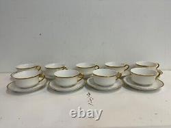 Antique Haviland Limoges Porcelain Set of 9 Cups & Saucers with Gold Trim Dec