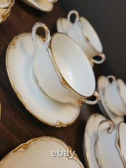 Antique Haviland Limoges Ranson 6 Bouillon Cups &8 Saucers White With Gold Trim
