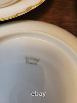 Antique Haviland Limoges Ranson 6 Bouillon Cups &8 Saucers White With Gold Trim