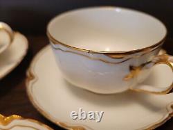 Antique Haviland Limoges Ranson 7 Coffee Tea Cups, 10 Saucers White With Gold Trim