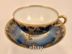 Antique Haviland Limoges Tea Cup Saucer, Nouveau, Cobalt Blue, Footed