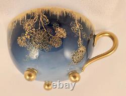 Antique Haviland Limoges Tea Cup Saucer, Nouveau, Cobalt Blue, Footed