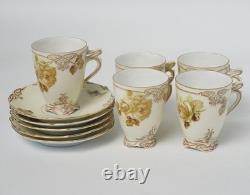 Antique Hermann Ohme Clairon Old Ivory XVI 16 Demitasse Cups & Saucers Set of 5