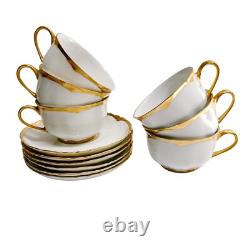 Antique Hutschenreuther Bavaria White & Gold Cups with Saucers, Set of 12