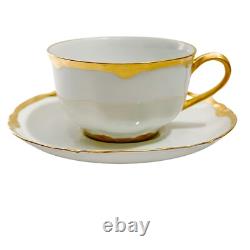 Antique Hutschenreuther Bavaria White & Gold Cups with Saucers, Set of 12