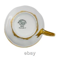 Antique Hutschenreuther Bavaria White & Gold Cups with Saucers, Set of 12