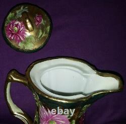 Antique Imperial Seto Yaki Okan Gold Moriage Chocolate Set Pot Cup Saucer Japan