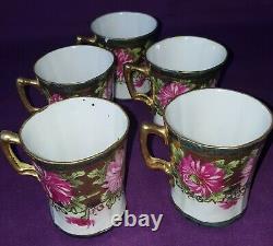 Antique Imperial Seto Yaki Okan Gold Moriage Chocolate Set Pot Cup Saucer Japan