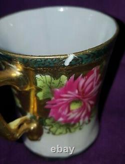 Antique Imperial Seto Yaki Okan Gold Moriage Chocolate Set Pot Cup Saucer Japan