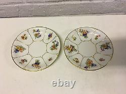 Antique Jean Pouyat Limoges France Porcelain Pair Cups & Saucers Floral Gold Dec