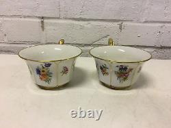 Antique Jean Pouyat Limoges France Porcelain Pair Cups & Saucers Floral Gold Dec