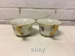 Antique Jean Pouyat Limoges France Porcelain Pair Cups & Saucers Floral Gold Dec