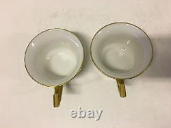 Antique Jean Pouyat Limoges France Porcelain Pair Cups & Saucers Floral Gold Dec