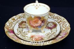 Antique KPM Berlin Cup Saucer & Plate With'Weichmalerei' Flowers Rocaille Style