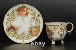 Antique KPM Berlin Cup Saucer & Plate With'Weichmalerei' Flowers Rocaille Style