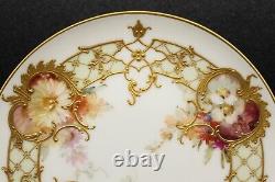 Antique KPM Berlin Cup Saucer & Plate With'Weichmalerei' Flowers Rocaille Style