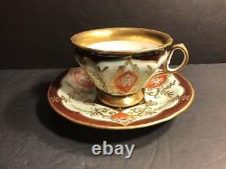 Antique KPM Porcelain Cup & Saucer/ Red, Brown And Gold Gild, Circa 1870