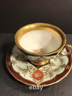 Antique KPM Porcelain Cup & Saucer/ Red, Brown And Gold Gild, Circa 1870