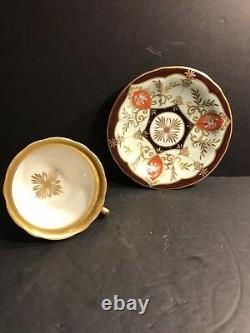 Antique KPM Porcelain Cup & Saucer/ Red, Brown And Gold Gild, Circa 1870