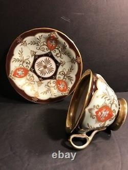 Antique KPM Porcelain Cup & Saucer/ Red, Brown And Gold Gild, Circa 1870