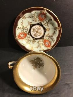 Antique KPM Porcelain Cup & Saucer/ Red, Brown And Gold Gild, Circa 1870