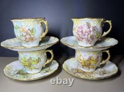 Antique K St T Silesia Bailey Banks Biddle Teacup Saucer Set 19thC 8 Piece