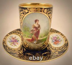 Antique Klemm Dresden Chocolate Cup & Saucer, Vienna Style Portrait