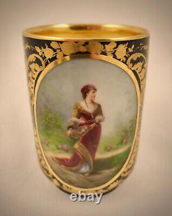 Antique Klemm Dresden Chocolate Cup & Saucer, Vienna Style Portrait