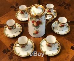 Antique LIMOGES CORONET 13 Pc Chocolate Set Cups Saucers Pot Signed BARIN FRANCE