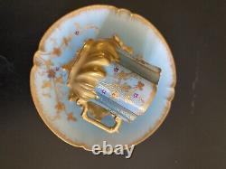 Antique L S & S limoges quaterfoil tiffany blue rased gold cup saucer
