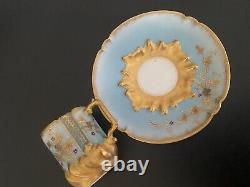 Antique L S & S limoges quaterfoil tiffany blue rased gold cup saucer