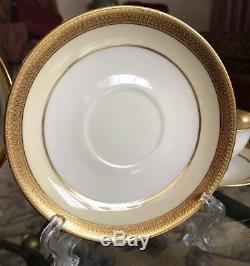 Antique Lenox LOWELL-CREAM BORDER 8 Cup&Saucer Set Green Back-stamp 1906-1930
