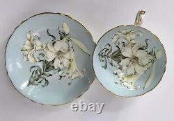 Antique Light Blue Paragon Tea Cup Saucer EASTER LILY Gold Trim EXCELLENT