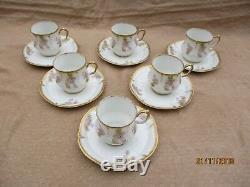 Antique Limoges Art Nouveau Porcelain 6 Coffee Cup & Saucer Wistaria Gold Rim(a)