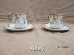 Antique Limoges Art Nouveau Porcelain 6 Coffee Cup & Saucer Wistaria Gold Rim(a)