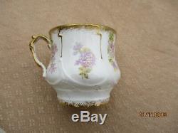 Antique Limoges Art Nouveau Porcelain 6 Coffee Cup & Saucer Wistaria Gold Rim(a)