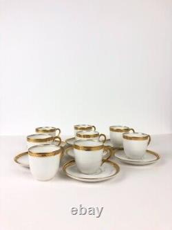 Antique Limoges Demitasse Cups Saucers Set 8 White Gold Trim Chain Link M. Redon