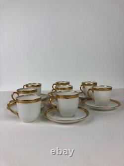 Antique Limoges Demitasse Cups Saucers Set 8 White Gold Trim Chain Link M. Redon