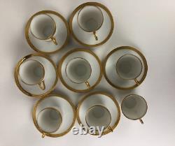 Antique Limoges Demitasse Cups Saucers Set 8 White Gold Trim Chain Link M. Redon