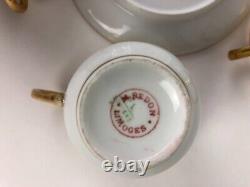 Antique Limoges Demitasse Cups Saucers Set 8 White Gold Trim Chain Link M. Redon