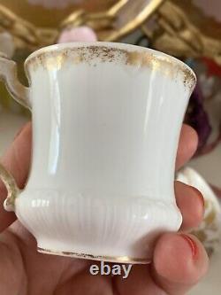Antique Limoges GDC Coffee Cups White Gold Poppies Flowers Set 4 No Saucers