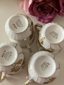 Antique Limoges GDC Coffee Cups White Gold Poppies Flowers Set 4 No Saucers