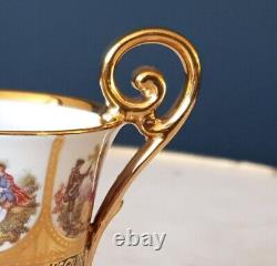 Antique Limoges Porcelain Fragonard Cup and Saucer Rare Green 24k Gold Mint