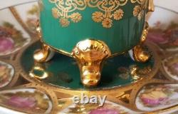 Antique Limoges Porcelain Fragonard Cup and Saucer Rare Green 24k Gold Mint