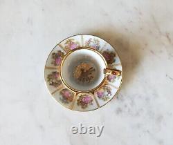 Antique Limoges Porcelain Fragonard Cup and Saucer Rare Green 24k Gold Mint