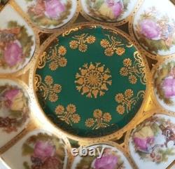 Antique Limoges Porcelain Fragonard Cup and Saucer Rare Green 24k Gold Mint