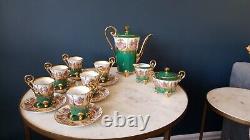 Antique Limoges Porcelain Fragonard Cup and Saucer Rare Green 24k Gold Mint