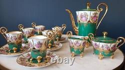 Antique Limoges Porcelain Fragonard Cup and Saucer Rare Green 24k Gold Mint