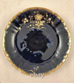 Antique M. Redon Limoges Cup & Saucer, Cobalt Blue, Raised Gold